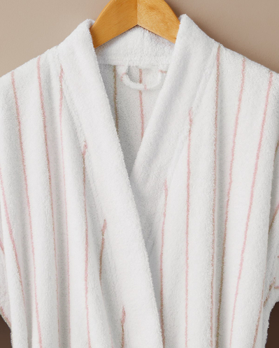 Mono Stripe %100 Pamuk Bornoz L-XL Beyaz - Pembe