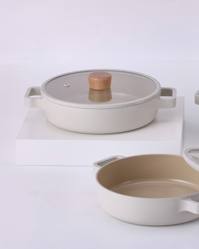 Neoflam Fika Alüminyum Döküm Cam Kapaklı Sahan 22 cm Bej