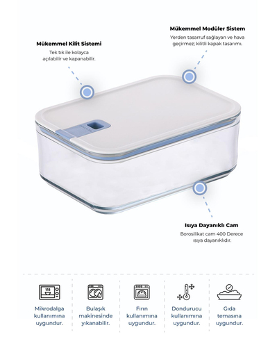 Neoflam Perfect Seal Cam Derin Saklama Kabı 1600 ml Şeffaf