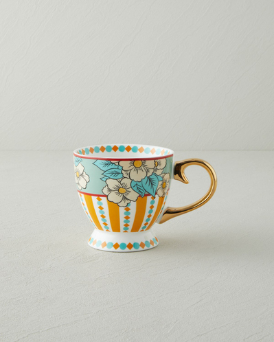 Nostalgic Grace New Bone China Kupa 460 ml Sarı - Mavi