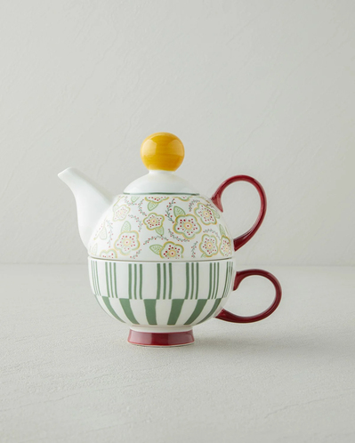 Nostalgic Serenity New Bone China Demlik Seti 380 – 260 ml Bordo – Hardal
