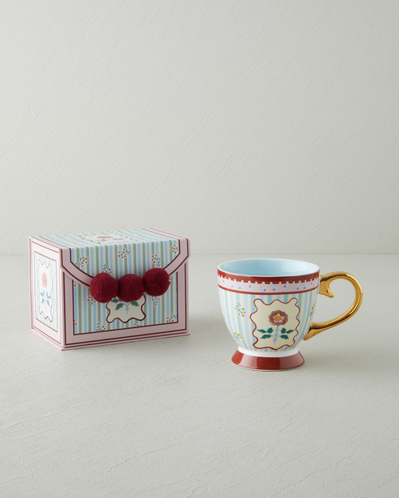 Nostalgic Wildflower New Bone China Kupa 460 ml Mavi – Bordo