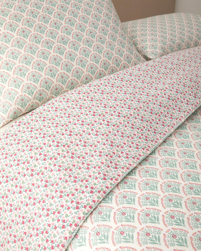 Ornament Petal Kolay Ütülenir Çift Kişilik Nevresim Seti 200x220 cm Pembe - Yeşil