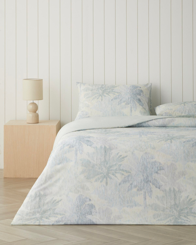 Palmera Dijital Baskılı Çizgili Saten Çift Kişilik Çarşaflı Nevresim Takımı 200x220 cm Turkuaz-Bej