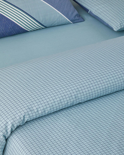 Parallel Patch Kolay Ütülenir Tek Kişilik Çarşaflı Nevresim Takımı 160x220 cm Koyu Mavi-Seledon