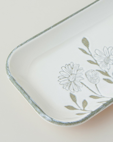 Petal Poetry Seramik Kayık Tabak 29 cm Yeşil