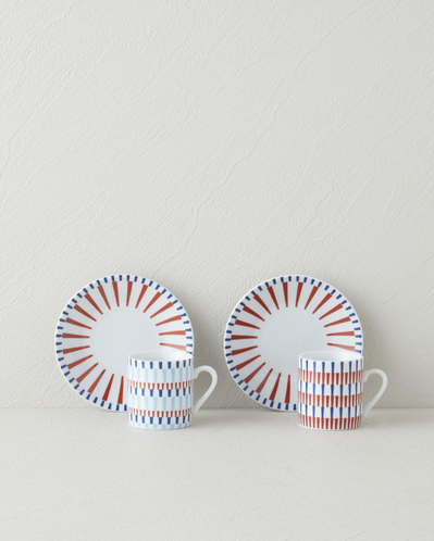 Pico Porselen 4 Parça 2 Kişilik Kahve Fincan Takımı 80 ml Lacivert-Kırmızı