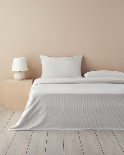 Pied de poule İpliği Boyalı Çift Kişilik Çarşaflı Nevresim Takımı 200x220 cm Bej