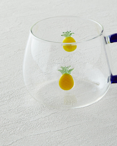 Pineapple Borosilikat Cam Kupa 400 ml Sarı-Lacivert