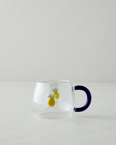 Pineapple Borosilikat Cam Kupa 400 ml Sarı-Lacivert