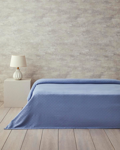 Plain Pamuklu Çift Kişilik Pike 200x220 cm Mavi