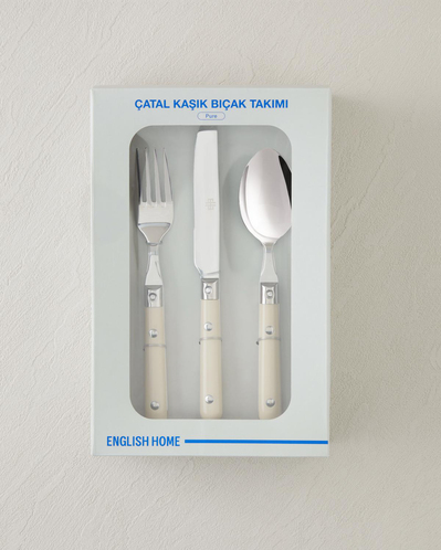 Pure Paslanmaz Çelik Çatal Kaşık Bıçak Takımı 18 Parça 6 Kişilik Krem