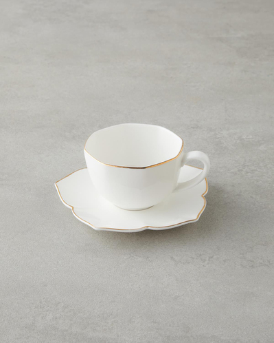 Pure Poem New Bone China 4 Parça 2 Kişilik Kahve Fincan Takımı 90 ml Beyaz-Gold