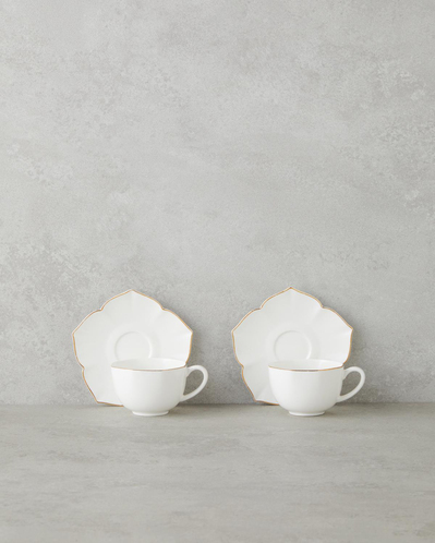 Pure Poem New Bone China 4 Parça 2 Kişilik Kahve Fincan Takımı 90 ml Beyaz-Gold