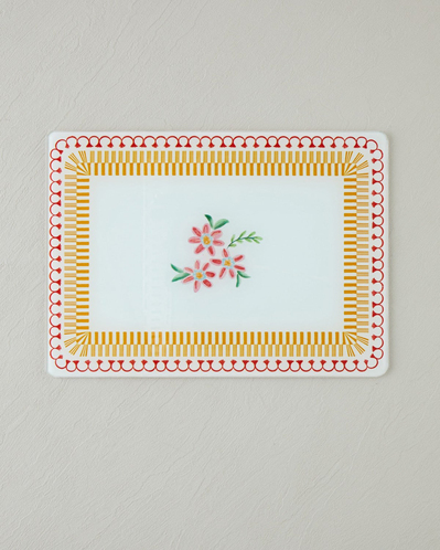 Red Flowers Cam Kesme Tahtası 20x30 cm Kırmızı-Turuncu