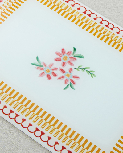 Red Flowers Cam Kesme Tahtası 20x30 cm Kırmızı-Turuncu