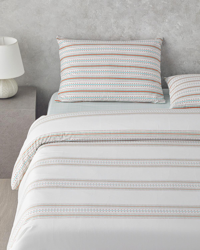 Rhythmic Line Kolay Ütülenir Çift Kişilik Çarşaflı Nevresim Takımı 200x220 cm Turuncu-yeşil