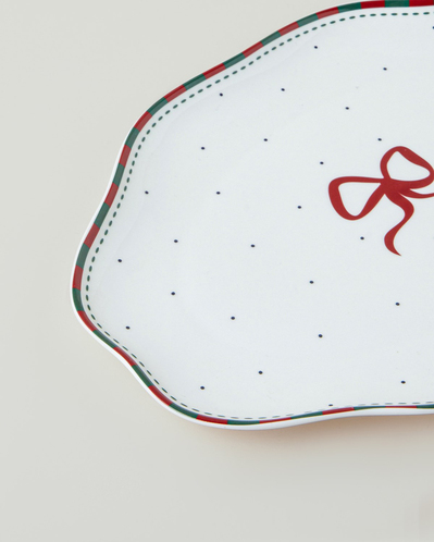 Ribbon Joy New Bone Kayık Tabak 25 cm Kırmızı - Yeşil