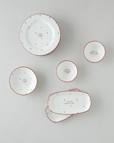 Romance Porselen Kahvaltı Takımı 12 Parça 6 Kişilik Kırmızı-Siyah