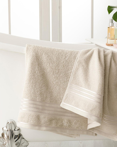 Romantic Stripe Pamuklu Floşlu Banyo Havlusu Takımı Gri
