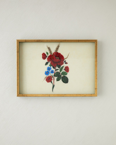 Rose Stitch Cam Dekoratif Tepsi 30x42 cm Kırmızı - Bej