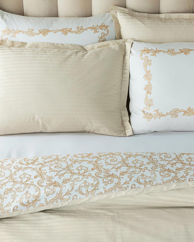 Royal Scroll Çift Taraflı Pamuk Saten King Size Çarşaflı Nevresim Takımı Gold