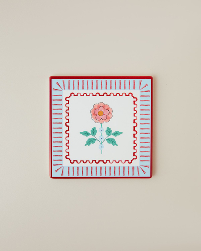 Rustic Flowers Seramik Bardak Altlığı 11 cm Mavi