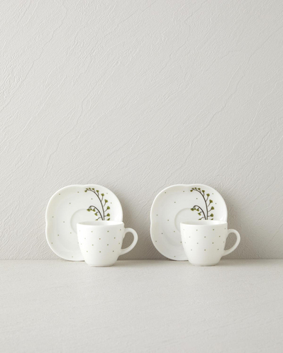 Sage Garden Bone Porselen 4 Parça 2 Kişilik Kahve Fincan Takımı 90 ml Yeşil