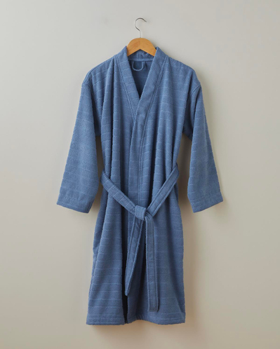 Sandy Stripe Pamuk Bornoz Lacivert