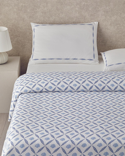 Sea Shell Baskılı Tek Kişilik Pike Takımı 150x220 cm Mavi