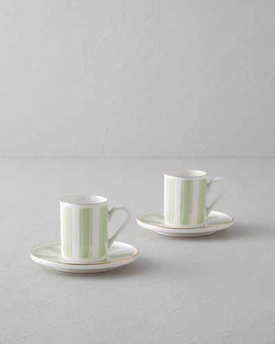 Serenade Bone Porselen 4 Parça 2 Kişilik Kahve Fincan Takımı 90 ml Yeşil-Gold