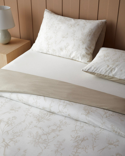 Simple Botanica Pamuk Çift Kişilik Çarşaflı Nevresim Takımı 200x220 cm Bej