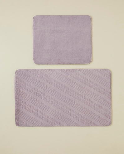 Stripe Line Kaydırmaz Taban Banyo Paspası Seti 60x100 cm + 50x60 cm Lila
