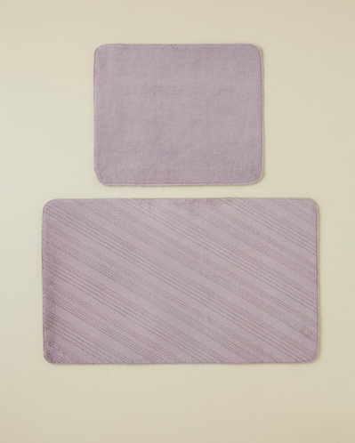 Stripe Line Kaydırmaz Taban Banyo Paspası Seti 60x100 cm + 50x60 cm Lila