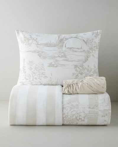 Striped Jouy Pamuk Çarşaflı Tek Kişilik Nevresim Takımı 160x220 cm Krem - Kahve