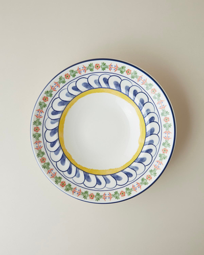 Talavera Feast Porselen Makarna Tabağı 27 cm Beyaz - Lacivert