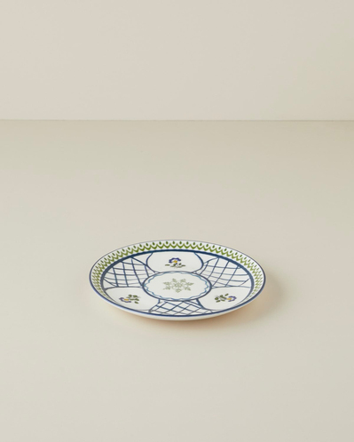 Talavera Garden Porselen Pasta Tabağı 21 cm Beyaz - Lacivert