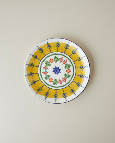 Talavera Glow Porselen Pasta Tabağı 21 cm Beyaz - Lacivert