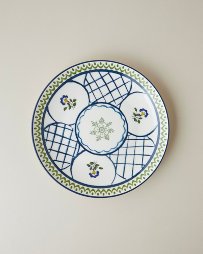 Talavera Vine Porselen Çukur Tabak 21 cm Beyaz - Lacivert