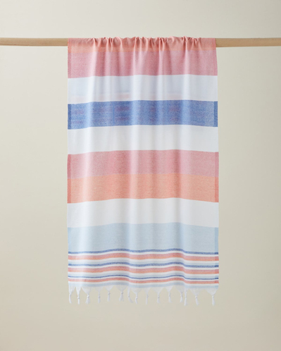Teris Rejenere Çizgili Peştamal 80x150 cm Mavi-Turuncu