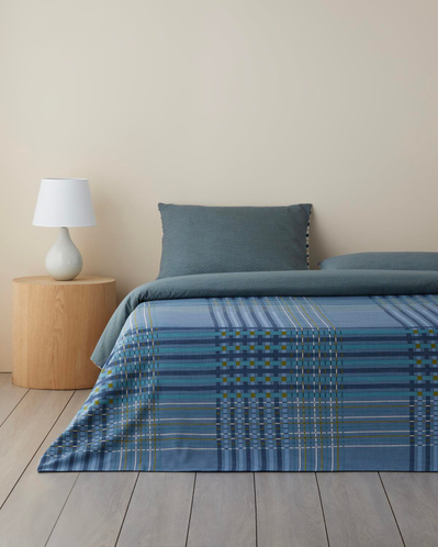 Textured Grid Kolay Ütülenir Çift Kişilik Çarşaflı Nevresim Takımı 200x220 cm Lacivert