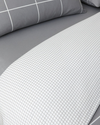 Timeless Grid Kolay Ütülenir Tek Kişilik Çarşaflı Nevresim Takımı 160x220 cm Gri