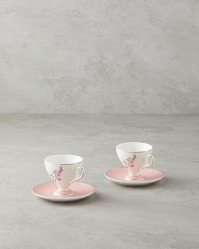 Valentina New Bone China 4 Parça 2 Kişilik Kahve Fincan Takımı 80 ml Pembe