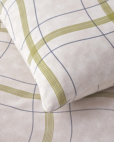 Wave Check Kolay Ütülenir Çift Kişilik Çarşaflı Nevresim Takımı 200x220 cm Açık Yeşil-Bej