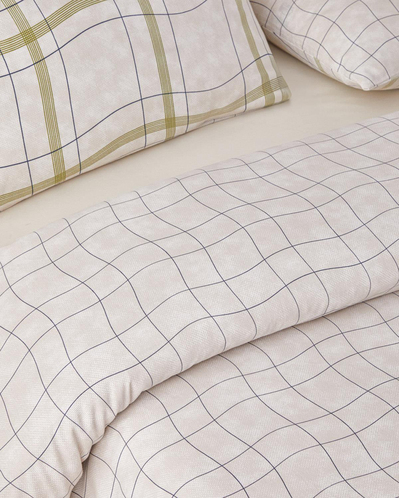 Wave Check Kolay Ütülenir Çift Kişilik Çarşaflı Nevresim Takımı 200x220 cm Açık Yeşil-Bej