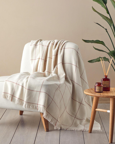 Yumi Koltuk Şalı 140x170 cm Ekru-Kırmızı