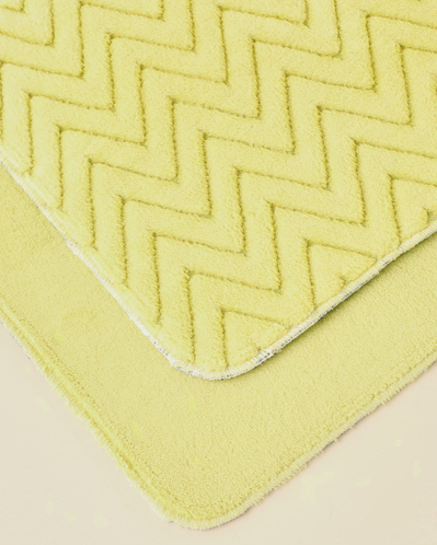 Zigzag Line Kaydırmaz Taban Banyo Paspası Seti 60x80 cm + 40x60 cm Limon Yeşili
