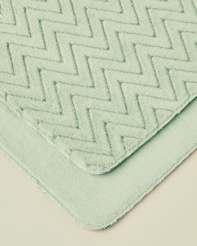 Zigzag Line Kaydırmaz Taban Banyo Paspası Seti 60x100 cm + 50x60 cm Yeşil