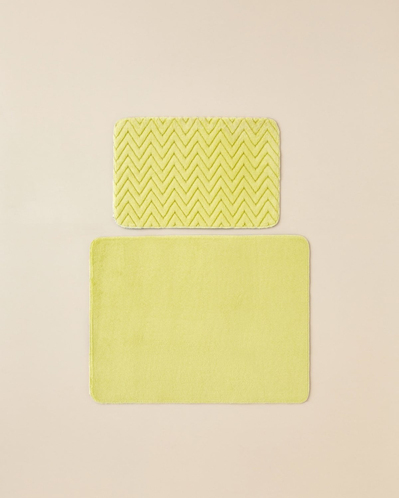 Zigzag Line Kaydırmaz Taban Banyo Paspası Seti 60x100 cm + 50x60 cm Limon Yeşili