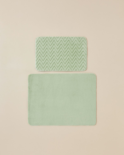 Zigzag Line Kaydırmaz Taban Banyo Paspası Seti 60x100 cm + 50x60 cm Yeşil